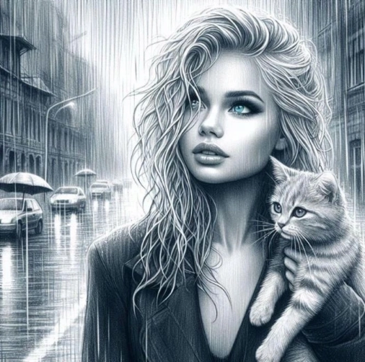 Diamantové maľovanie Modrooká žena s mačkou 30 × 40 cm