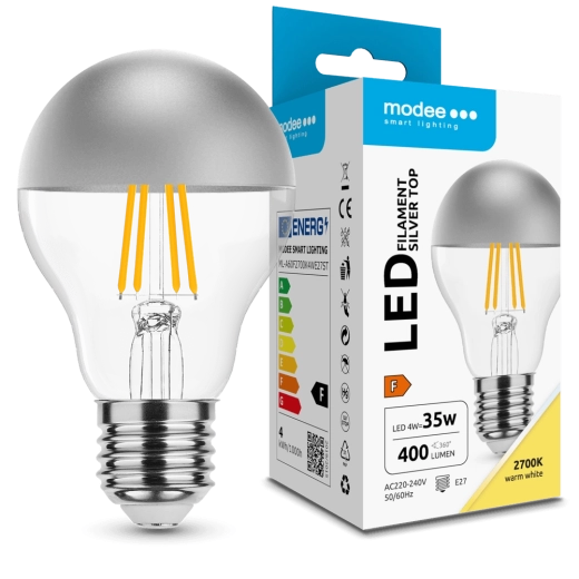 Modee LED žiarovka Filament A60 Silver Top 4W E27, 2700K, 400 lm