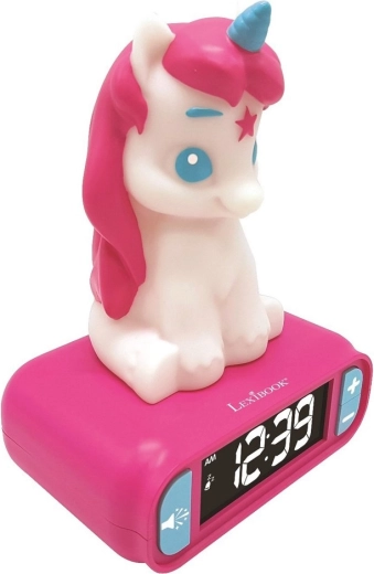 Budík s nočným 3D svetlom jednorožec