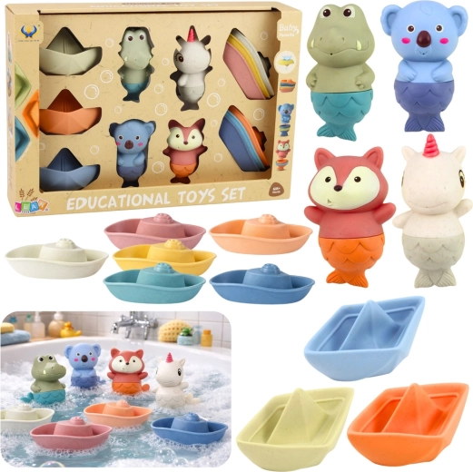 Sada gumových hračiek do vane – zvieratká a lode, 13 dielov