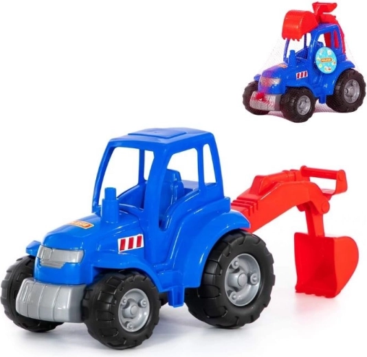 Plastový traktor s bágrovacou lopatou – modrý