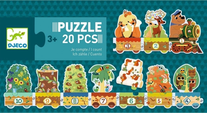 Djeco puzzle vlak so zvieratkami a číslami 20 dielikov