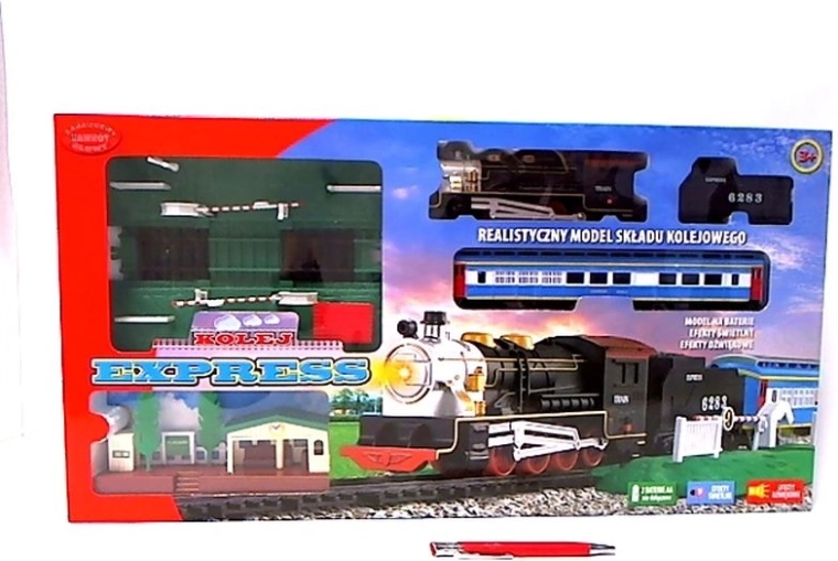 Vláčkodráha Express na batérie so železničným priecestím