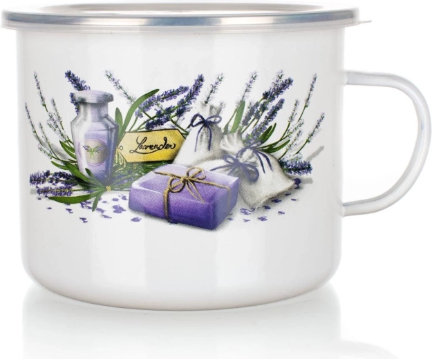 Smalťovaný hrnček Lavender 1,4 l s plastovým viečkom, priemer 14 cm