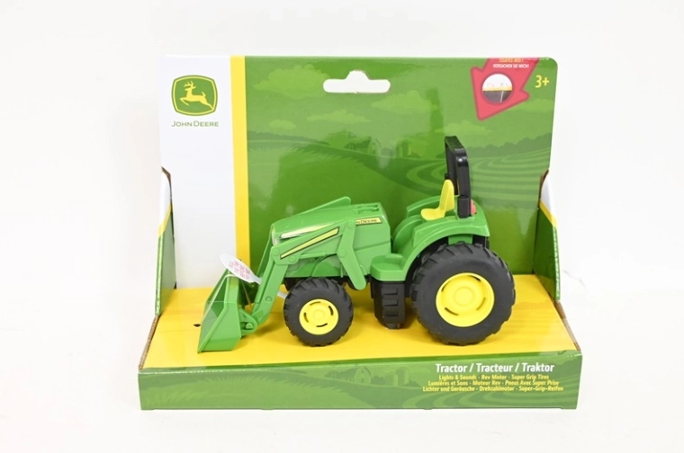 Tomy John Deere mini traktor s prednou lyžicou, svetlá a zvuky