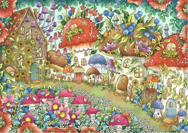 Puzzle RAVENSBURGER roztomilé hubové domčeky na kvetinovej lúke 1000 dielikov