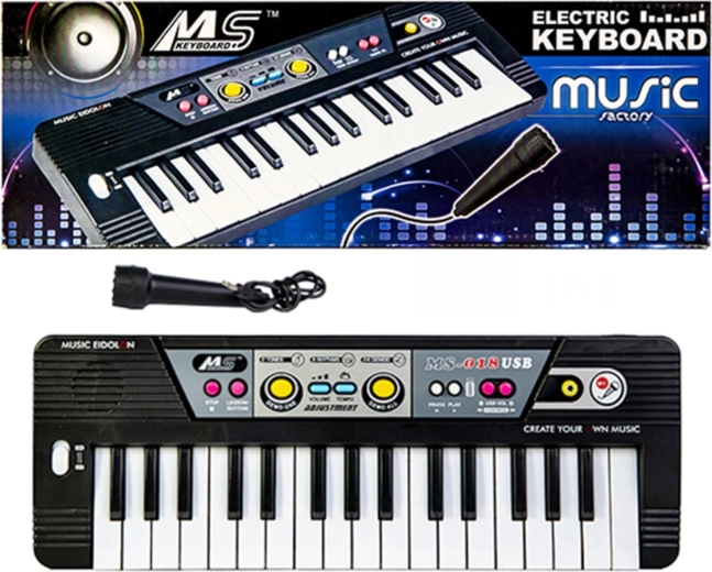 Detský klávesový keyboard s mikrofónom, 37 klávesov, čierny - 1 kus