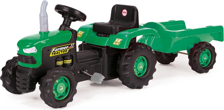 Detský šliapací traktor s vlečkou zelený