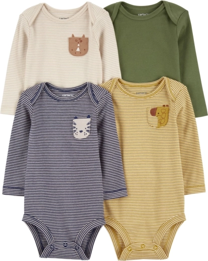 Detské body s dlhým rukávom Navy/Olive Animal, 4 ks, NB/56