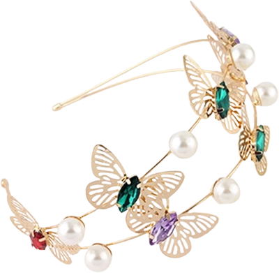 Ružová dvojitá čelenka Motýľ s drahokamami