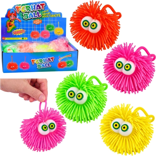 Svietiaca puffer loptička s očami LED – antistresový senzorický gniotek, mix farieb