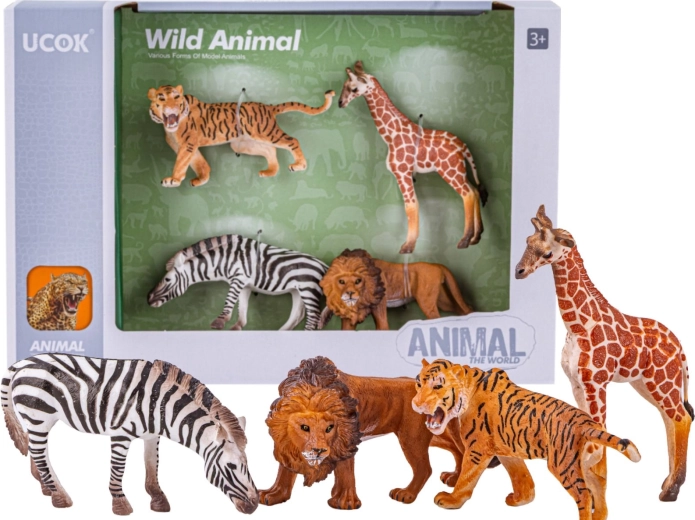 Sada figúrok divokých zvierat safari (lev, tiger, zebra, žirafa)