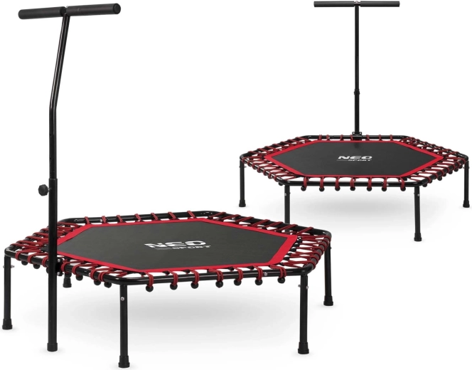 Fitness trampolína Neo-Sport s držadlom 127 cm šesťhranná červená