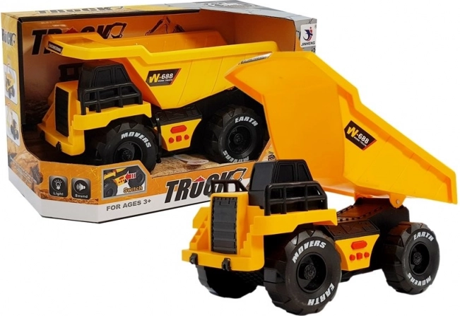 Žltý detský sklápač s trecím pohonom, svetlami a zvukmi