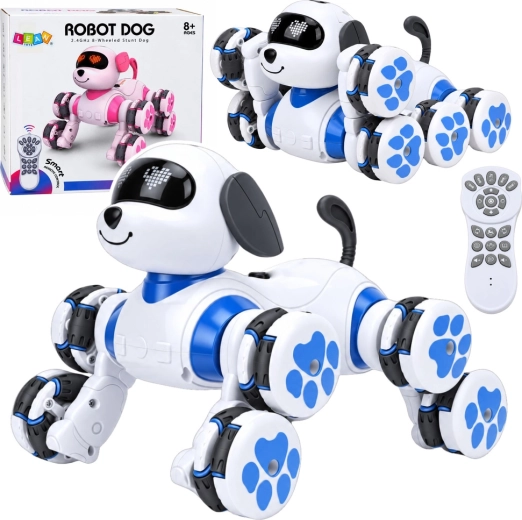 Interaktívny robotický pes na diaľkové ovládanie s 8 kolesami a LED