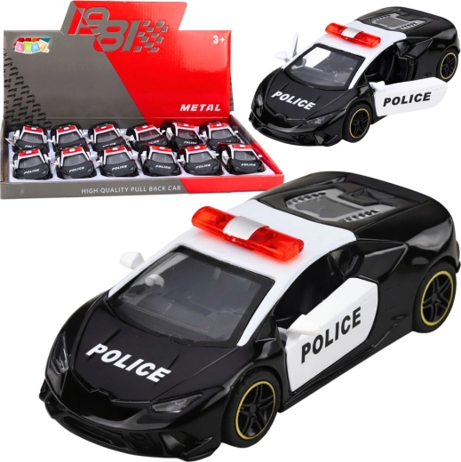 Kovové policajné športové auto s naťahovacím pohonom pull-back 1:43