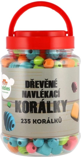 Farebné drevené korálky v plastovej dóze 235 ks