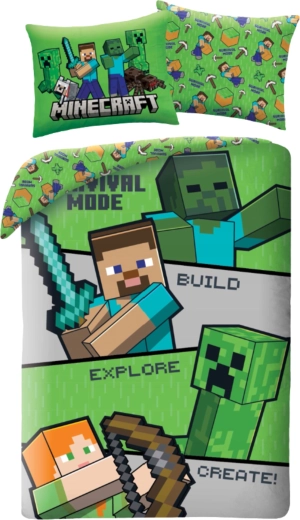 Detská posteľná bielizeň Minecraft Survival Mode z mikrovlákna