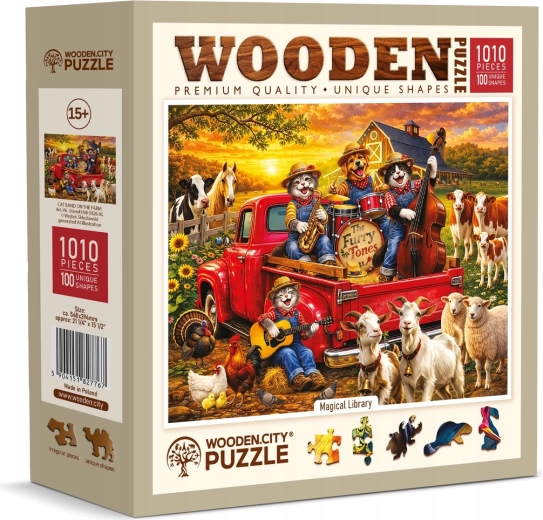 Drevené puzzle WOODEN CITY Mačací orchester na farme, 1010 dielikov