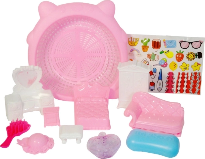 farebná sada detského nábytku s košíkom a samolepkami