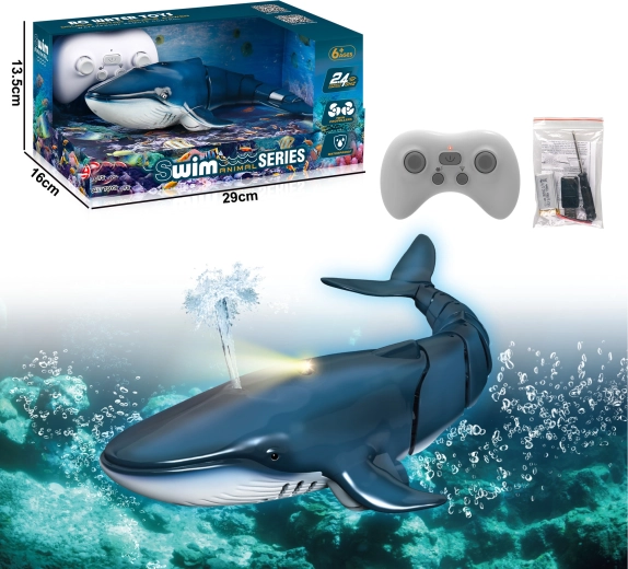 RC veľryba s vodnou fontánou – modrá