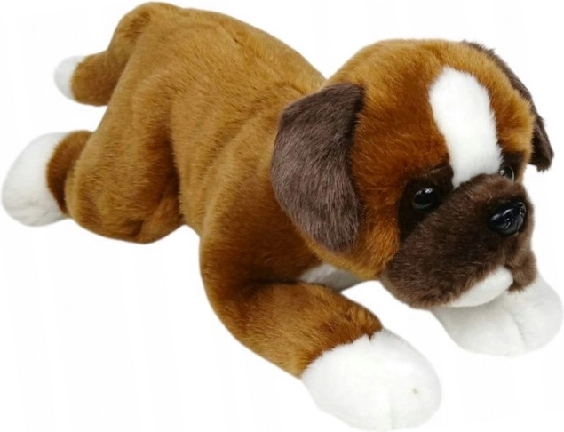 Plyšový pes boxer ležiaci 30 cm