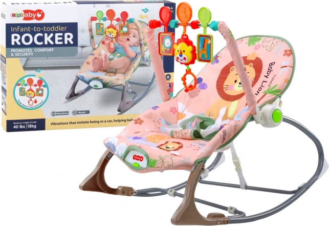 Kolíska pre bábätká Ružový Lev s vibráciami a zvukom