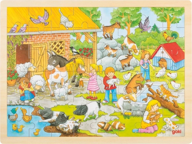 Goki drevené puzzle Detská zoo 48 dielikov