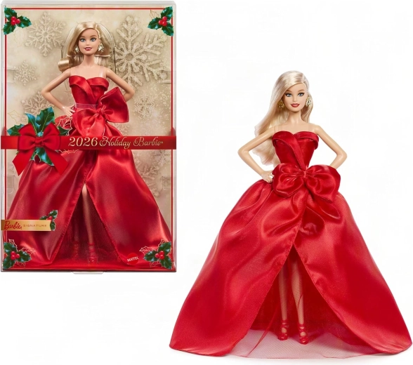 Sviatočná zberateľská bábika Barbie Signature 2026 blondínka v červených šatách