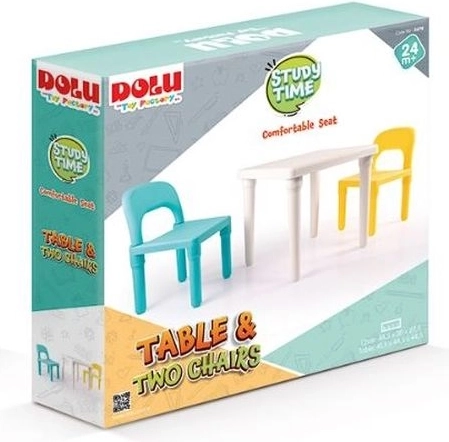 Dolu detský set: biely stolík a 2 stoličky