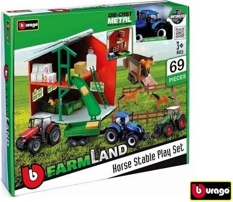 Bburago Farmland herná súprava stajňa s koňmi a traktorom assort - 1 kus