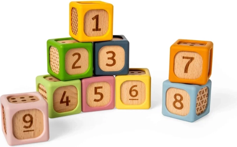 Bigjigs Toys triediace kocky z dreva a silikónu (9 ks)