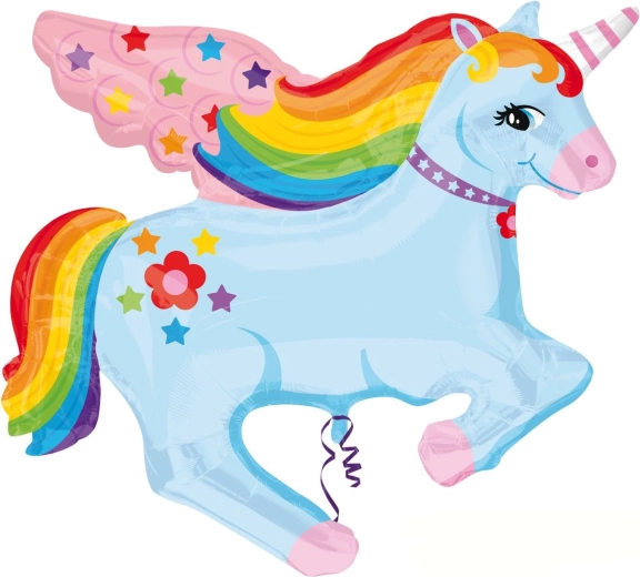Fóliový balónik Jednorožec s krídlami svetlomodrý 68 cm - 1 kus