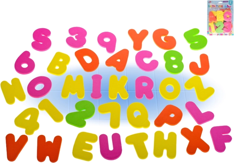 Penené písmená a čísla do vane – vzdelávacia sada 36 ks