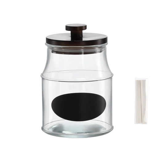 Sklenená dóza 2,2 l s dreveným viečkom, etiketou a kriedou