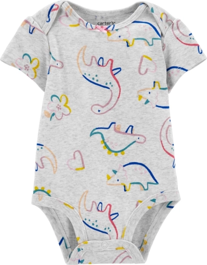 Dojčenské body Carter's s krátkym rukávom Grey Dino pre dievčatko 9 m