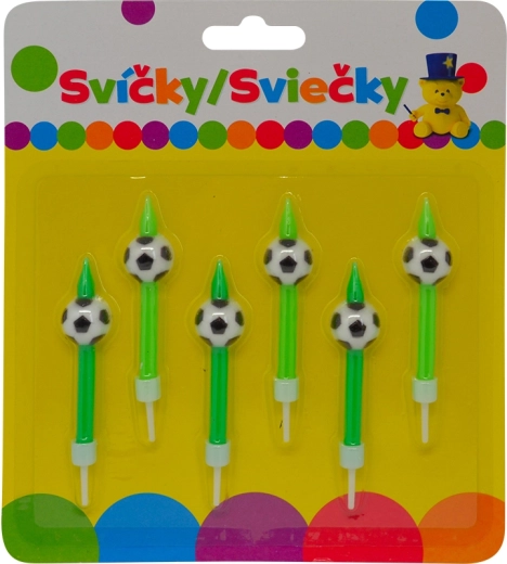 Narodeninové sviečky s futbalovou loptou a držiakom, 6 ks