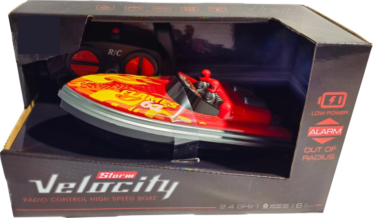 R/C rýchlostný čln Velocity Storm 1:16 2,4 GHz červený plameň