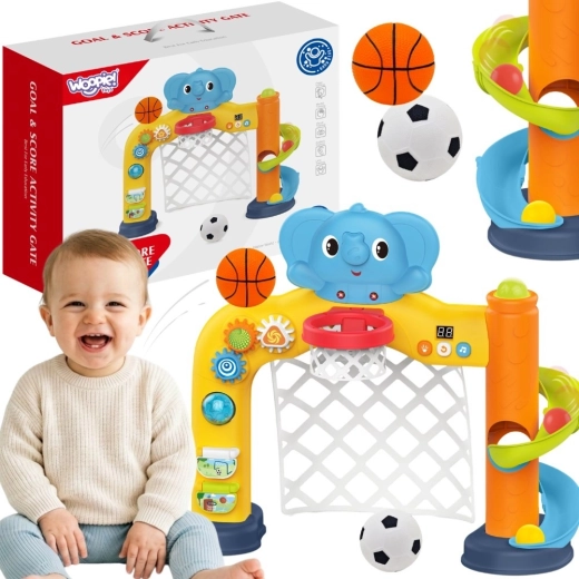Woopie baby interaktívne športové centrum 2v1 – bránka a basketbalový kôš so sloníkom