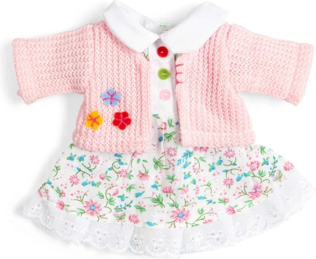 Bigjigs Toys ružové kvetinové šaty a svetrík pre bábiku 28 cm
