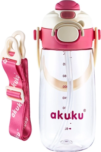 Akuku školská fľaša so slamkou 480 ml ružová