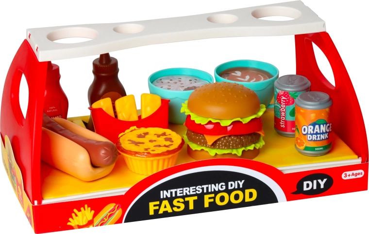 Sada fast food pre deti – hamburger a hot dog s doplnkami