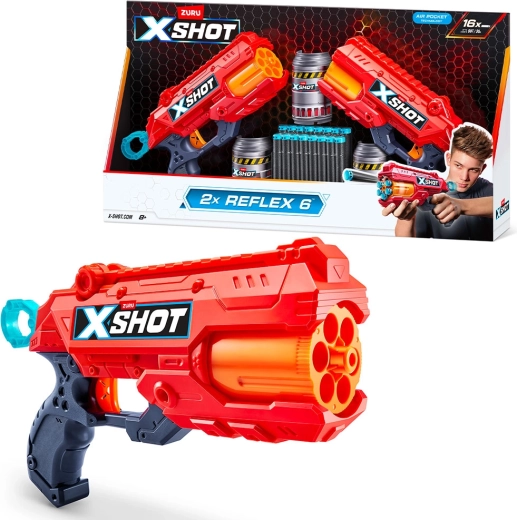 X-Shot Reflex 6 – sada 2 pištoliek s plechovkami a nábojmi