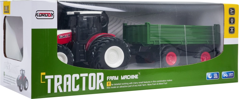 RC traktor s odpojiteľným zeleným prívesom 1:24