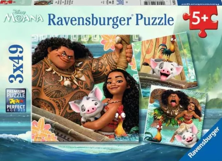 Ravensburger puzzle Odvážna Vaiana: Zrodená na cestovanie 3×49 dielikov