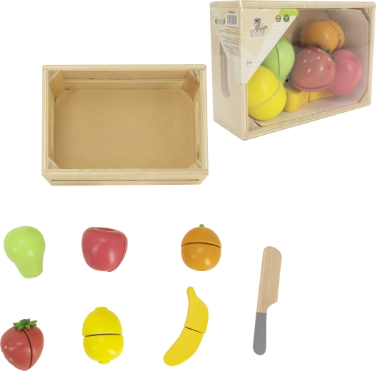 Babu drevené krájacie ovocie v prepravke