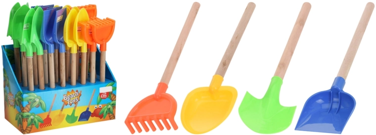 Detská plážová lopatka 42 cm s drevenou rukoväťou
