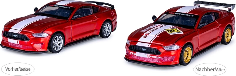 JAMARA Ford Mustang GT červený kovový model v mierke 1:42 s tuningovou súpravou