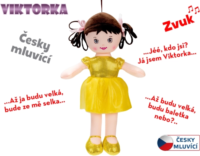 Hovoriaca a spievajúca látková bábika Viktorka 32 cm