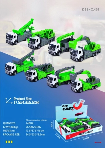 Stavebné autíčko kov/plast 17,5 cm s voľnobežnými kolesami